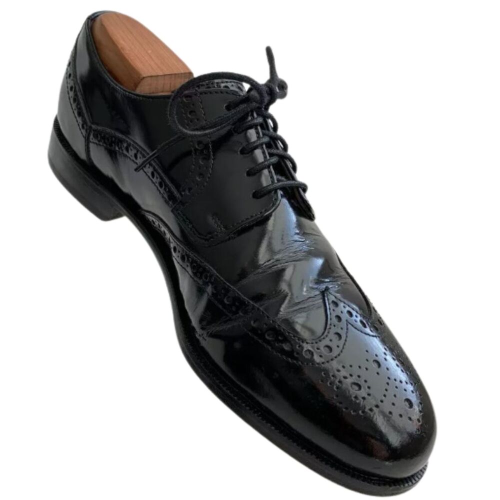 Cole Haan Oxford Black Leather Wingtip Brogue Round Toe Lace Up Shoes Size 8M